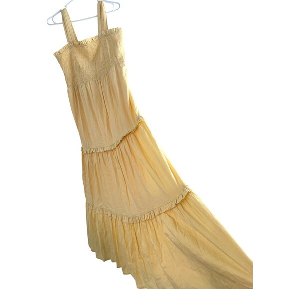 Express Sleeveless Tiered ruffle Smock Maxi Dress L NWT 8072 Linen Vacay Island - Picture 2 of 8